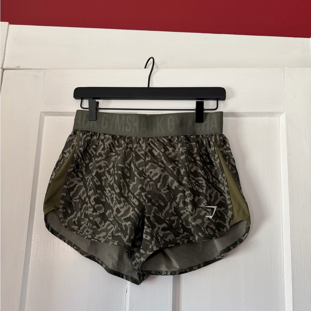 Gymshark Olive Green Camo Women's Athletic Shorts